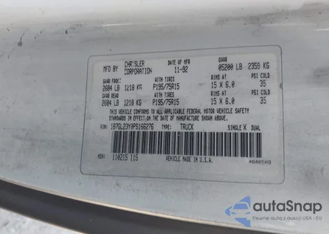 1993 Dodge Dakota from USA, damaged, VIN 1B7GL23Y0PS166276